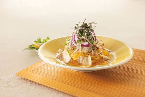 霧島黒豚と香味野菜の冷製おだしパスタ