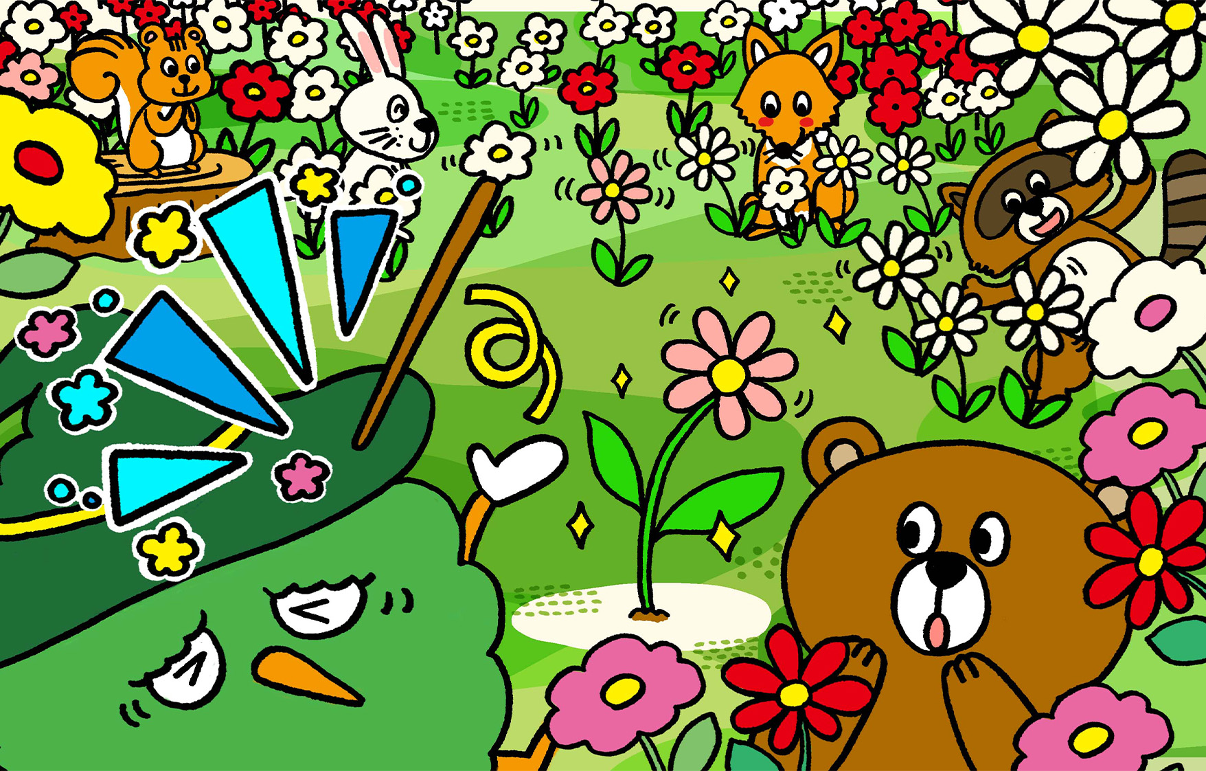 魔法をかけようとしたら、魔法の杖がウィザーの頭の上に「コツン！」と当たっている。